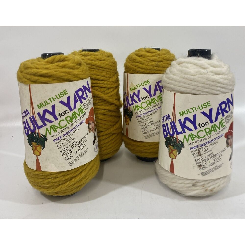 Vintage Lot Of (4)‎ Malina Acrylic Extra Bulky Yarn For Macrame Yellow & White